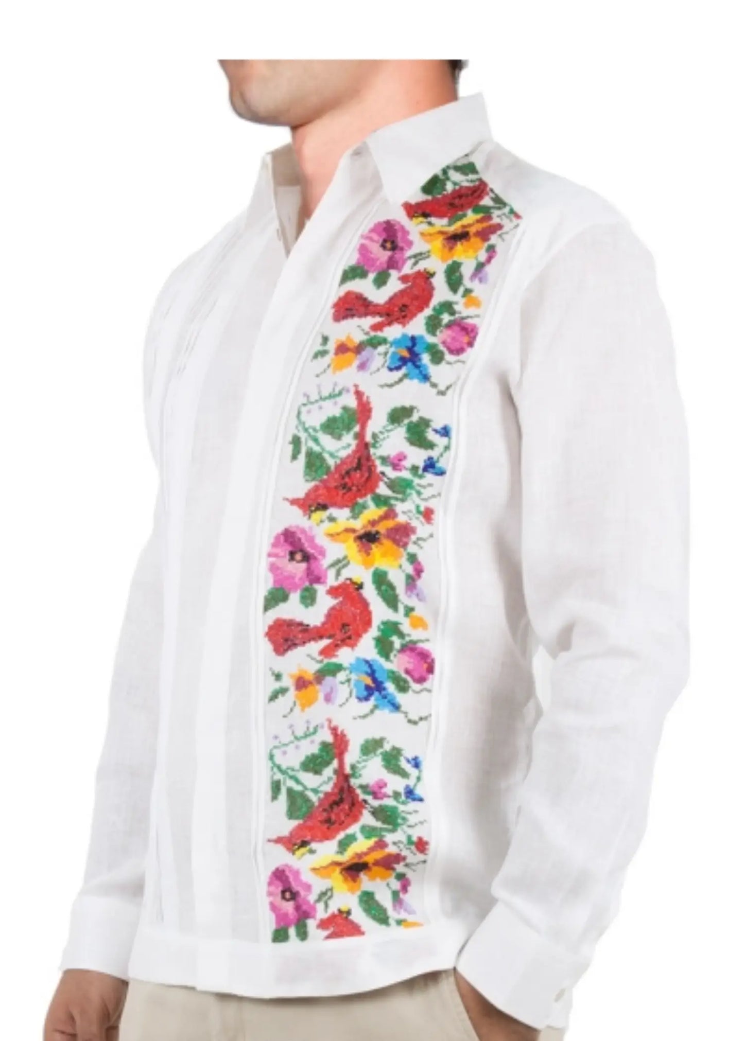 Men's long sleeve flower embroidered shirt