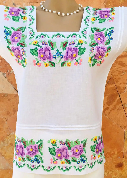 Linen Embroidered Mayan Huipil